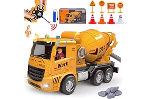 MLCNLES Construction Toys for Boys - Cement Mixer Toy Truck with Lights Sounds & Working Movable Parts, Remote Control Rechargable Cars for Kids Age 6 7 8 9, Kids Boy Girl Toys Christmas Birthday Gift Car