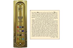 TALISMAN4U Brass Mezuzah Case with Hoshen 12 Tribes of Israel Menorah Door Mezuza with Scroll 4 Inch