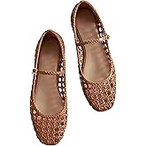 Woven Mesh Ballet Flats for Women Square Toe Mary Jane Flats Buckle Strap Flat Shoes Comfortable Ballerina Flats Dressy Mesh Shoes Casual Mary Janes for Women