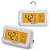 TempPro Refrigerator Thermometer 2 Pack with Large Backlit LCD Display, Waterproof Freezer Fridge Thermometer with Max/Min Re