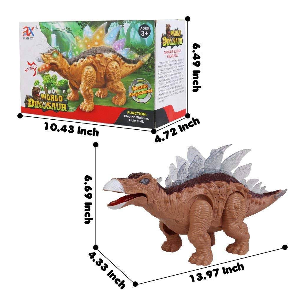 Fajiabao Dinosaur Toy Stegosaurus Electric Walking with Roar Sound and Colorful LED Light Glow Realistic Brown for Children Toddlers Kids Boys Girls