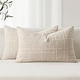 MIULEE Decorative Linen Check Lumar Throw Pillow Covers Neutral Farmhouse Vintage Pillow Covers 12x20 Set of 2 Boho Modern Home Decor for Sofa Couch Bedroom Cushion Natural Beige