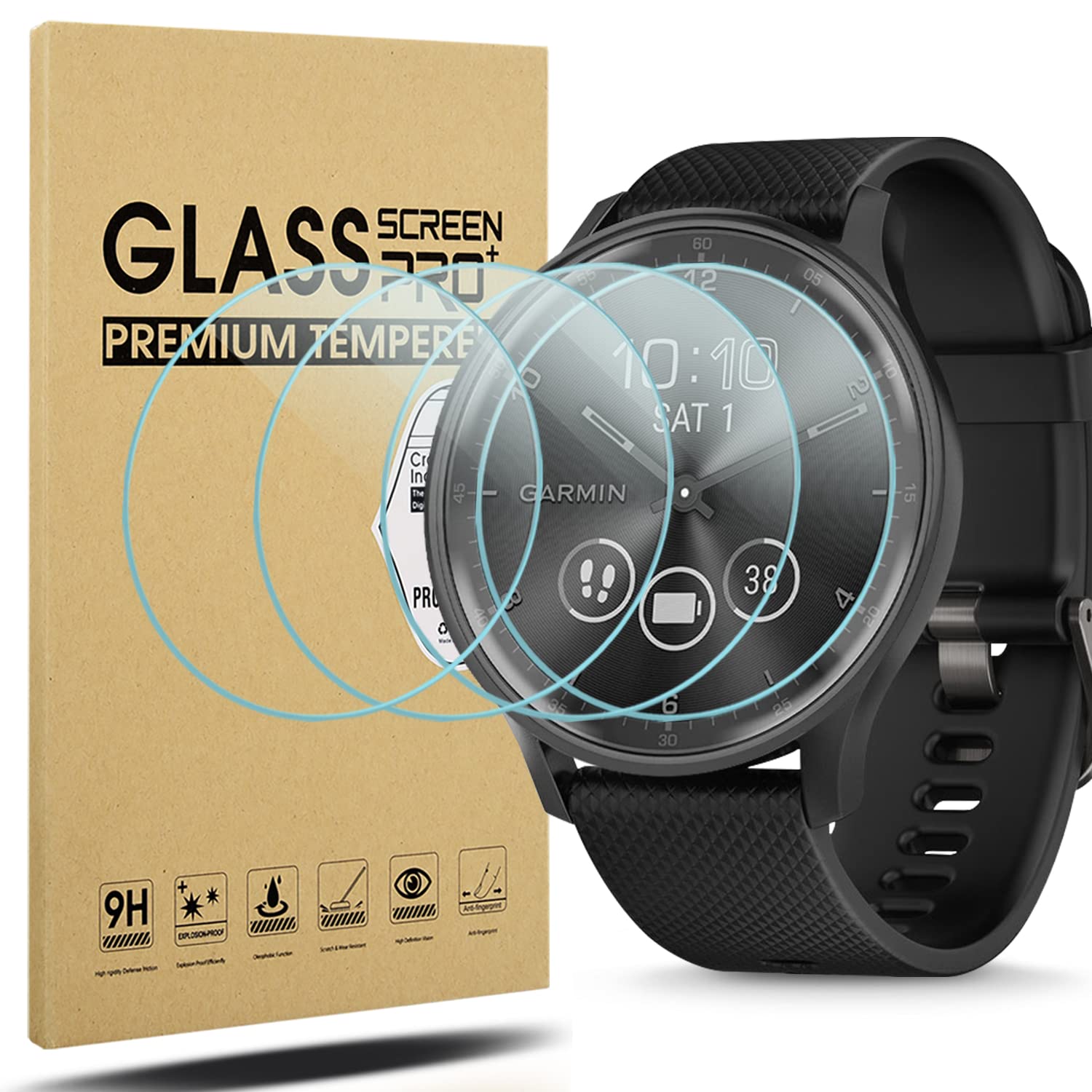 Diruite 4-Pack for Garmin Move Trend Smart Watch Screen Protector Tempered Glass [9H Hardness] [Anti-Scratch]