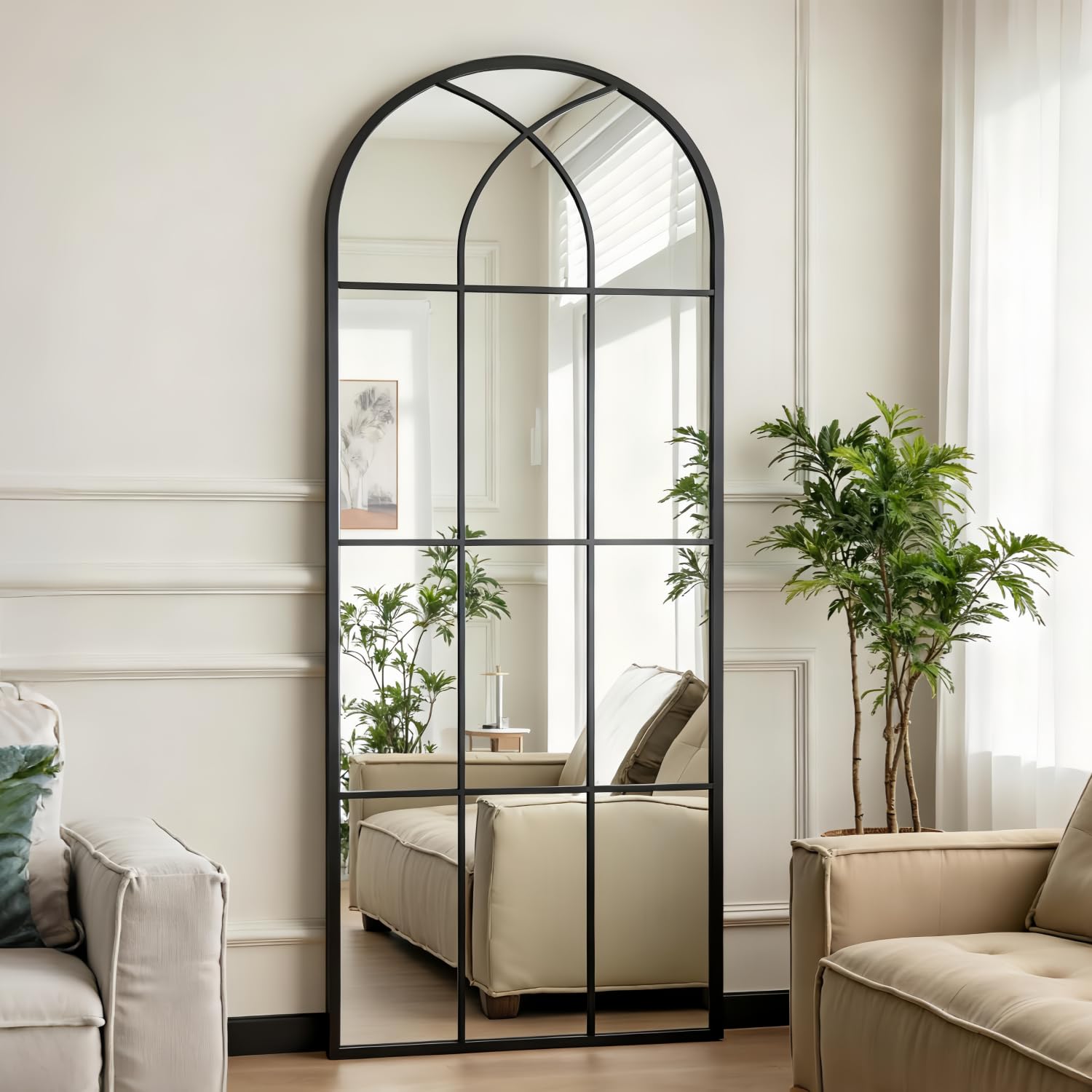 Photo 1 of ***FACTORY SEALED***Dewfig Arched Window pane Full Length Mirror, 71"x32" Floor Standing Mirrors, Wall Mirror, Full Body Mirrors Wall Mounted for Farmhouse, Living Room, Bedroom, Entryway, Fireplace, Black