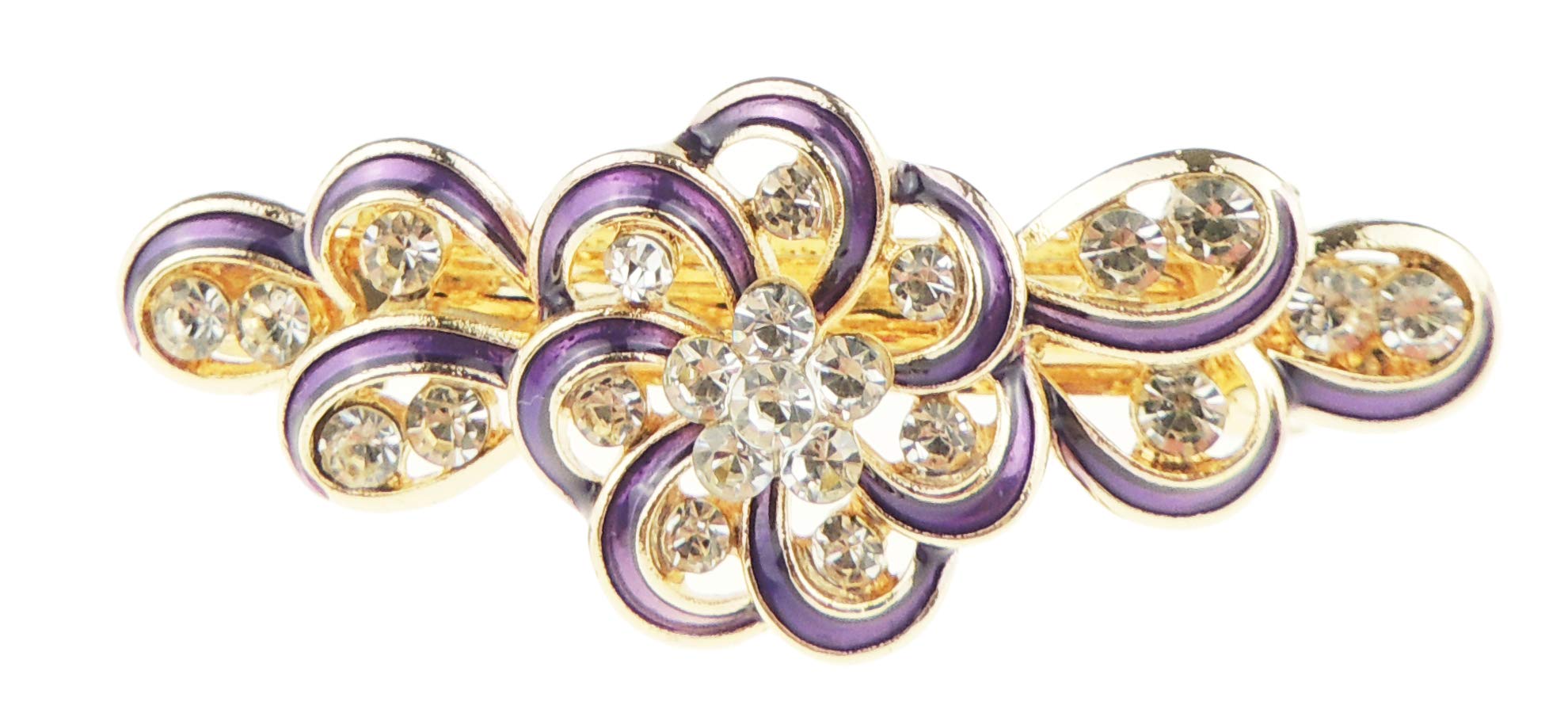 Womens Girls Crystal Rhinestone Diamante Wedding Birthday Party Evening Ponytail Fine Medium Hair Accessories Occasion Barrette Hairpin Grip French Spring Clip Enamel Round Bow (Purple)