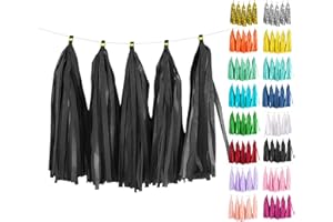 ODDODDY Black Tassel Garland 20 Pcs, Tissue Paper Tassels Garland Banner for Party Birthday Wedding Decoration Baby Shower Table Decor