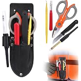 Vizava Upgraded 6 Pcs Cable Splicer Kit with Genuine Leather Pouch, Electrician Scissors, Splicing Knife, Buffer Tube Ripper, Spudger &amp; Deep Hole Marker, Heavy Duty Telecom Tool Set for Technicians