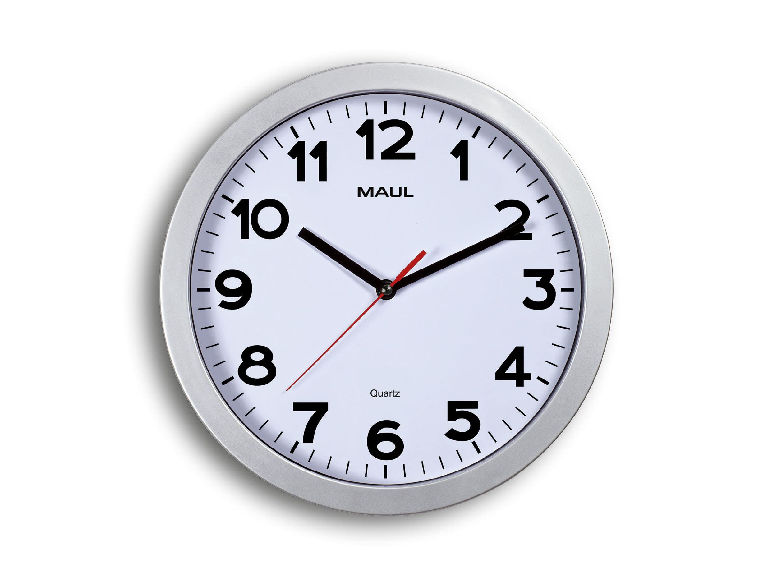 Maul MAULstep Wall Clock Diameter 30 cm Quartz Clock with Automatic Time Setting Ideal for Living Room, Bedroom, Kitchen, Study and Office Good Readability for Large Rooms Silver
