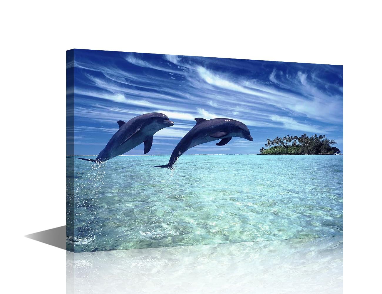 1 Panel Canvas Wall Art for Living Room Jumping Dolphin Modern Home Decor Ocean Animals HD Printed Posters Artwork for Bedroom Office Wall Art Painting Bathroom Pictures Ready to Hang, 24x16in
