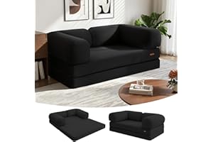 COMAX Folding Sofa Bed Queen 4-in-1 Foldable Floor Couch Convertible Futon Sofa with Armrests Black - Sleeper Mattress Chair Bed Comfy Portable Fold Out Lounge Guest for Living Room Bedroom
