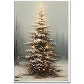 XMQQLL Vintage Christmas Tree Canvas Wall Art, Christmas Tree Painting Poster, Muted Neutral Moody Rustic Winter Picture Prints for Wall Decor, Christmas Gift Idea 12x16in Unframed