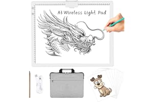 TOHETO A3 Rechargeable Led Bright Light Pad with Carry Bag, 6-Level and Stepless 3 Colors Dimming Brightness Light Box with Built-in Stand, Magnetic Clip for Diamond Painting, Weeding Vinyl (White)