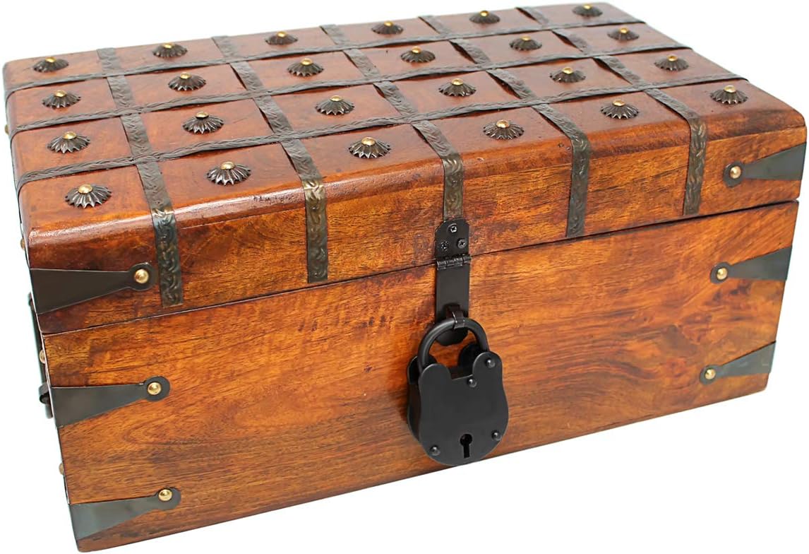 Nautical Cove Treasure Chest Wooden Box with Antique Iron