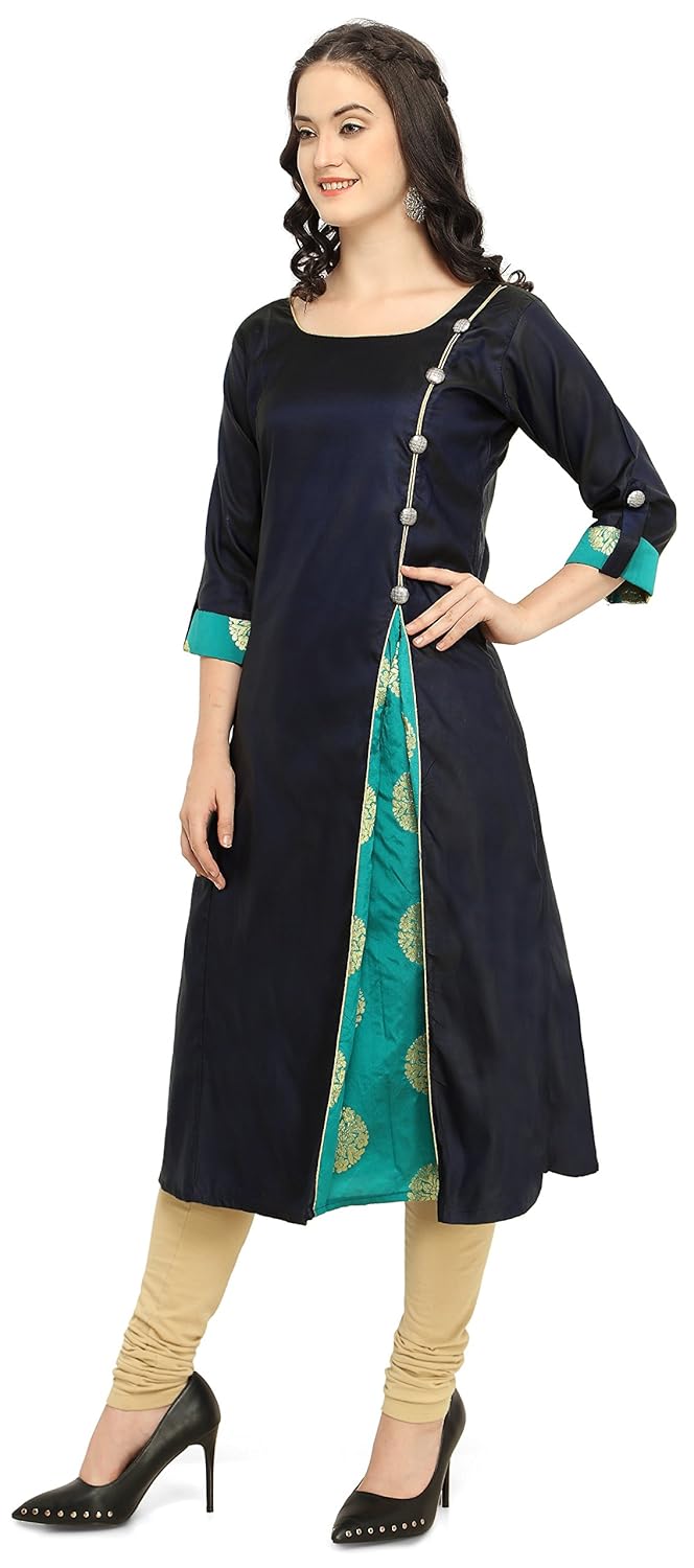 divine international women's taffeta with jacquard silk brocade anarkali a-line long kurti