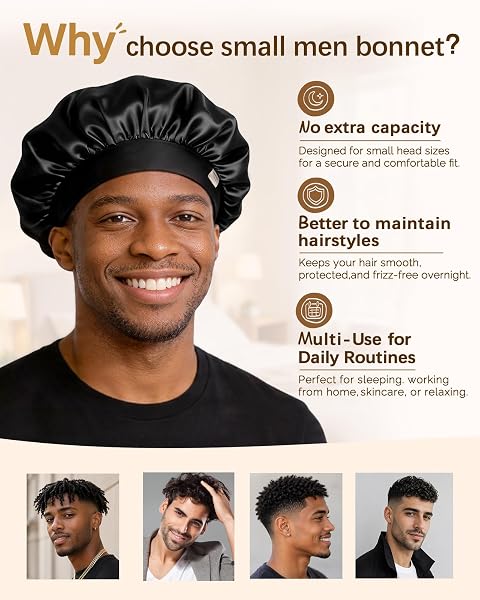 YANIBEST SMALL SATIN BONNET FOR MEN, HAIR BONNET FOR SHORT HAIR WAVES, STAY-ON NIGHT CAP, DAILY USE FOR SLEEPING GYM OUTDOOR, ROYAL BLUE
