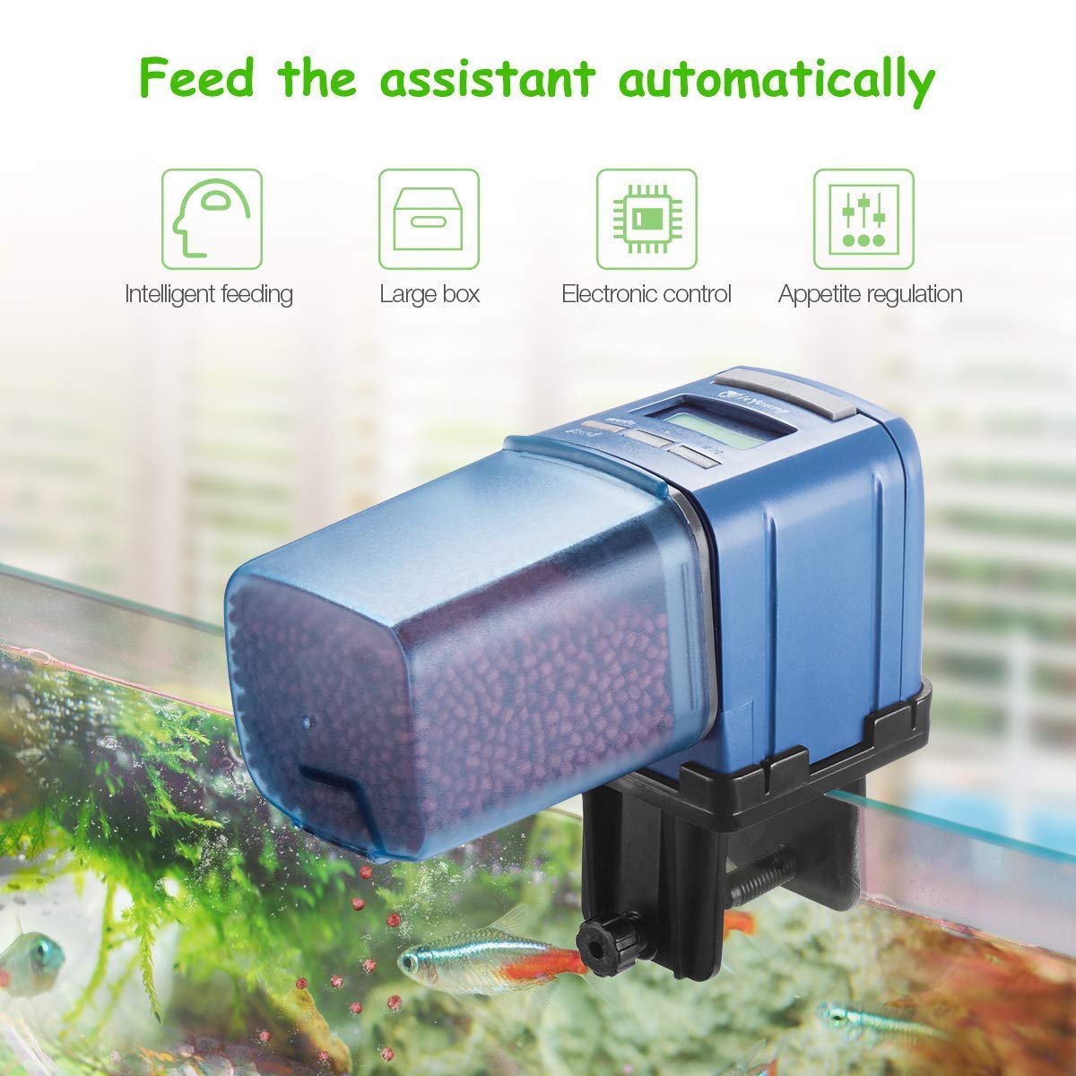 isYoung Aquarium Automatic Fish Feeder Auto Fish Food Dispenser Electronic Timer Feeder for Fish Tank with LCD Display and Feeding Time Setting, Suitable for Aquarium, Fish Tank and Turtle Tank