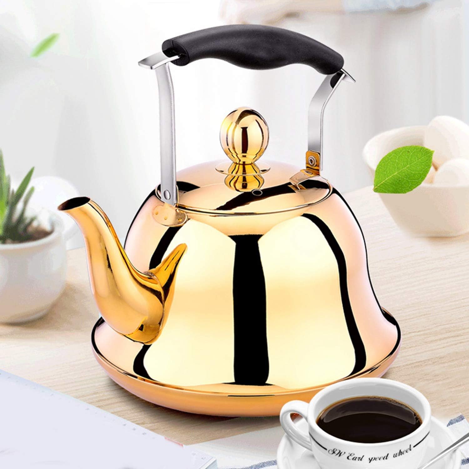 TOOGOO Whistling Kettle for Gas Stove 2L Steel Whistle Tea Kettle Water