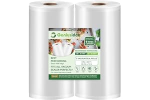 Geniusidea Vacuum Sealer Bags 8''x50' 2 Pack for Food Saver, Seal a Meal, BPA Free, Commercial Grade, Custom Fit Food Saver Bags Rolls for Sous Vide, Meal Prep, Vac Storage (100 Feet in Total)