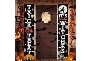 BLUEGOGO 29PCS Halloween Decorations Outdoor Banner Set, Halloween Porch Sign Include Creepy Cloth, 3D Bats Halloween Wall Stickers, Trick or Treat & It's October Witches Front Porch Hanging Banners (71"x 12") for Halloween Sign for Door Yard Sign Indoor Home Wall Decor Halloween Party for Indoor Yard Party Supplies and Fall Decor