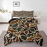 Feelyou Kids Camo Duck Bedding Set Twin Size Duck Hunter Duvet Quilt for Boys Girls Bedroom Decor Farmhouse Green and Brown Comforter Set Breathable Soft Microfiber Camouflage with 1 Pillow Case