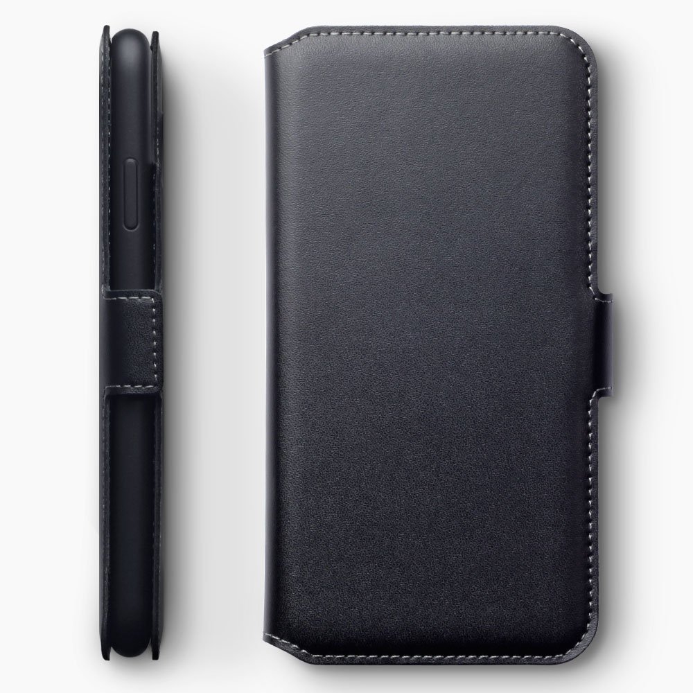 TERRAPIN iPhone XS Max Case iPhone XS Max GENUINE LEATHER Low Profile Wallet Case - Slim Fit - Viewing Stand - Card Slots - Black