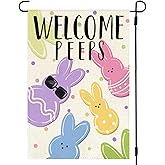 ARGOOFG Easter Garden Flag 12x18 Inch Double Sided Outside Welcome Peeps Colorful Bunny Holiday Seasonal Decorative Outdoor Spring Small Yard Porch Flag Decoration
