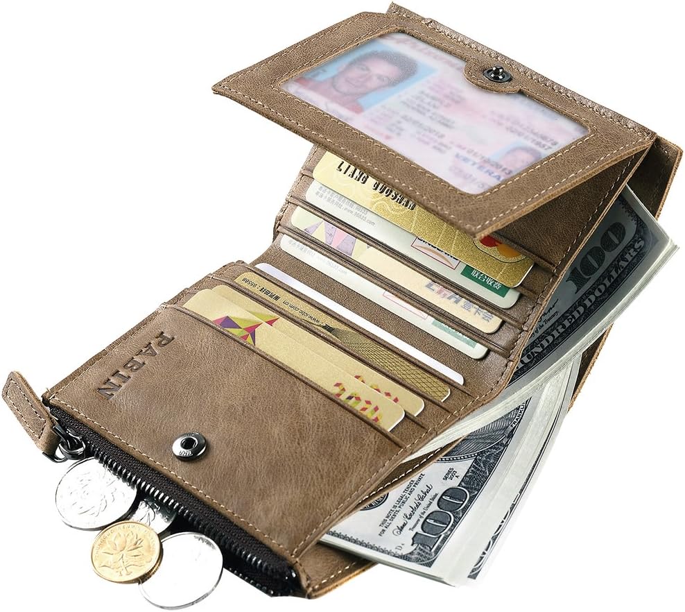 RFID Blocking Genuine Leather Trifold Wallets for Men Credit Card Protector Vintage