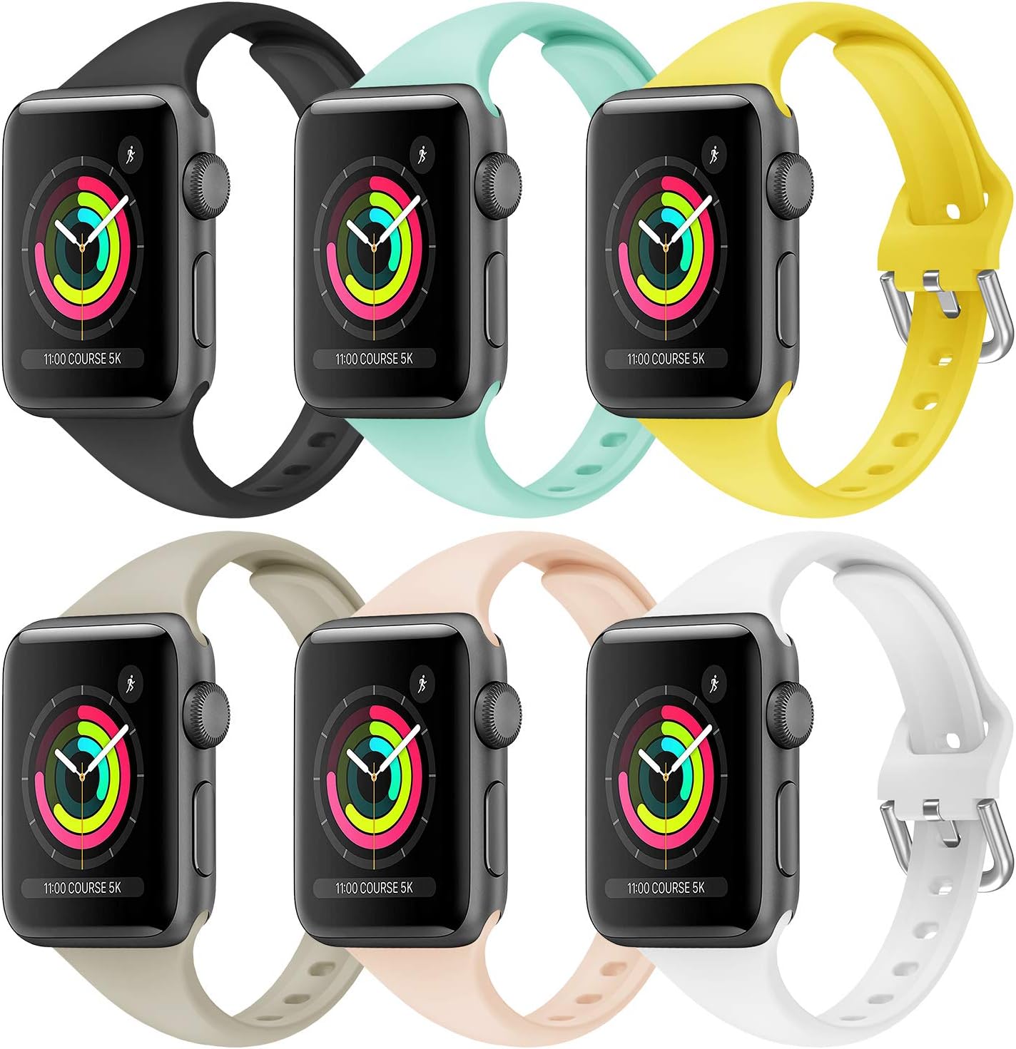 6 Pack Sport Bands for Apple Watch, Compatible for Apple Watch 42mm 44mm 38mm 40mm, Ultra-Thin Soft Silicone Sports Replacement Strap for Apple Watch Series 6/5/4/3/2/1/SE, Multicolor Choice
