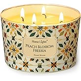 HomeLights Soy Wax Candles for Home Scented, 4-Wick Candles in Peach Blossom Freesia Scented, Aromatherapy Candles Gift for Parties, Relaxing, Bohemian Natural Textures, 18oz