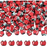 SUNNYCLUE 1 Box 200PCS Apple Polymer Clay Beads Fruit Clay Beads Red Apples Back to School Teacher Slice Shape Loose Spacers for Jewelry Making Beading Bracelets Necklace Adult Supplies