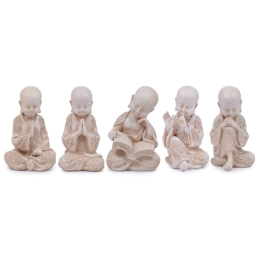Wonderland Set of 5 Buddha/Monk / Monks/Buddha Statue (Garden or Home Decor, Gifting, Gift)