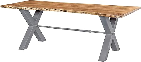 Table à Manger 220x100cm Bois Massif Dacacia Laqué Grisbois Naturel Iron Label 122