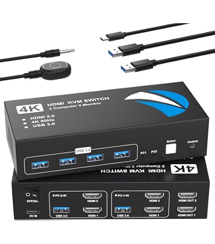 Amazon.com: DisplayPort KVM Switch 2 Monitors 2 Computers, 4K@60Hz