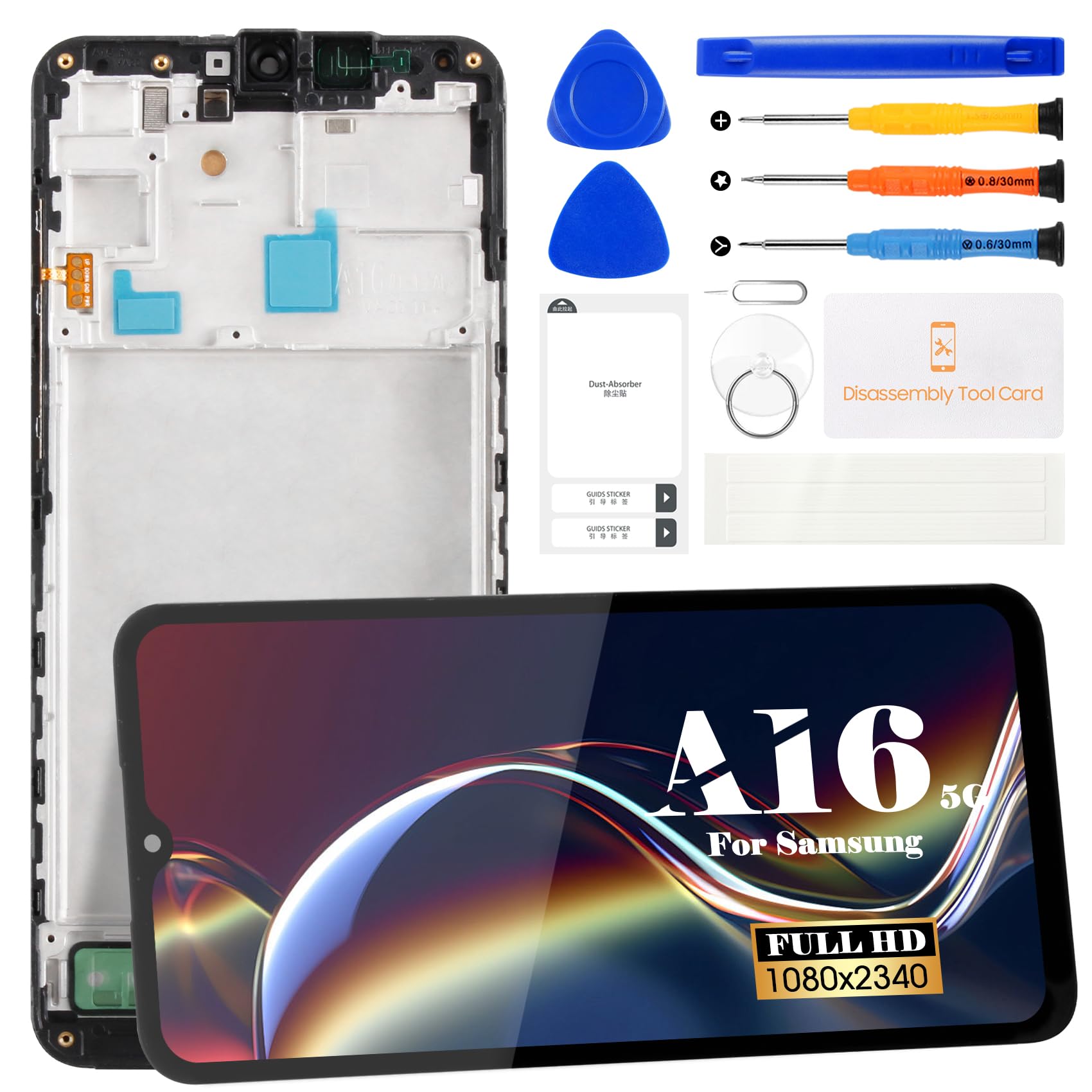 Photo 1 of for Samsung Galaxy A16 5G LCD Screen Replacement for Samsung Galaxy A16 5G SM-A166B SM-A166P SM-A166E Display Touch Digitizer Assembly Repair Kits with Frame(Black, Not fit for 4G)