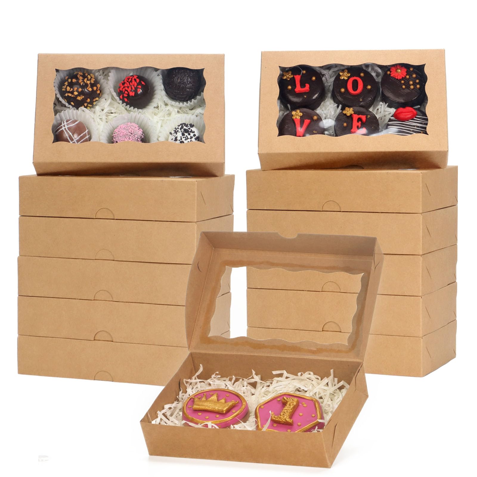 Photo 1 of RomanticBaking 100 Pack Brown 7 x 4 3/8 x 1 1/2inches Cookies Boxes for Wedding Baby Shower Bakery Boxes for Macaron Truffle Donut Chocolate Cakesicle