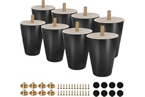 FoDau770 Black Rubber Wood Furniture Legs 3 Inch, Straight Tapered Wood Legs Mid Century Sofa Legs Set of 8, 5/16" UNC Furniture Feet Replacement Legs for Cabinet Sofa Couch Dresser Chair Ottoman