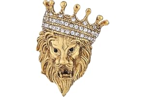 GIGB PBDK Gold Vintage Animal Crown Lapel Pin for Men Women Unique Rhinestone Lion Tiger Wolf Hat Brooches Chunky Personalized Collar Brooch Suit Accessories