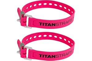 TITANSTRAPS Titan Utility Straps – Easy-To-Use, Reliable Tension Straps for Securing Bike & Moto Gear, Skis, Garden Hoses, Field Repairs – Use in Frigid Temp – 60 lb. Working Load, 18" Length, Fluoro Pink, 2-Pack