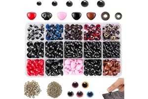 Safety Eyes Crochet Set - 376 Pieces, Includes Eyes (5mm-12mm), 300+ Washers, Colored Noses, Ideal for DIY Crochet Dolls, Plu