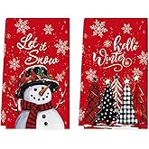 Artoid Mode Red Snowman Let It Snow Xmas Trees Hello Winter Kitchen Towels Dish Towels, 18x26 Inch Daily Seasonal Christmas Decoration Hand Towels Set of 2