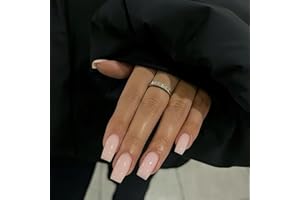 KQueenest Dusty Pink Long Medium Press on Nails Coffin Nails Press Ons Pale Glossy Gel Full Cover Long Fake Nails For Women, Thick Square Tip Nails Acrylic False Nails Set, 24 Pcs