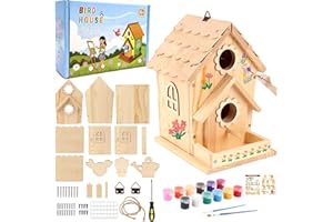 SRAPWATI DIY Birdhouse Kit for Kids and Adults - Wooden Bird House Kit with Paint, Brushes, Glue, and Hanging Twine for a Hanging Birdhouse - Ideal Gift for Garden and Courtyard Outdoor Decor