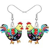 Acrylic Drop Hen Chicken Earrings Funny Farm Design Lovely Gift For Women By The Bonsny