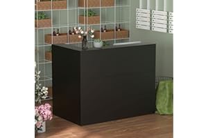 FAMAPY Modern Reception Counter, Large Storage Shelves and Drawers, Retail Counter Front Desk for Reception Room - Black