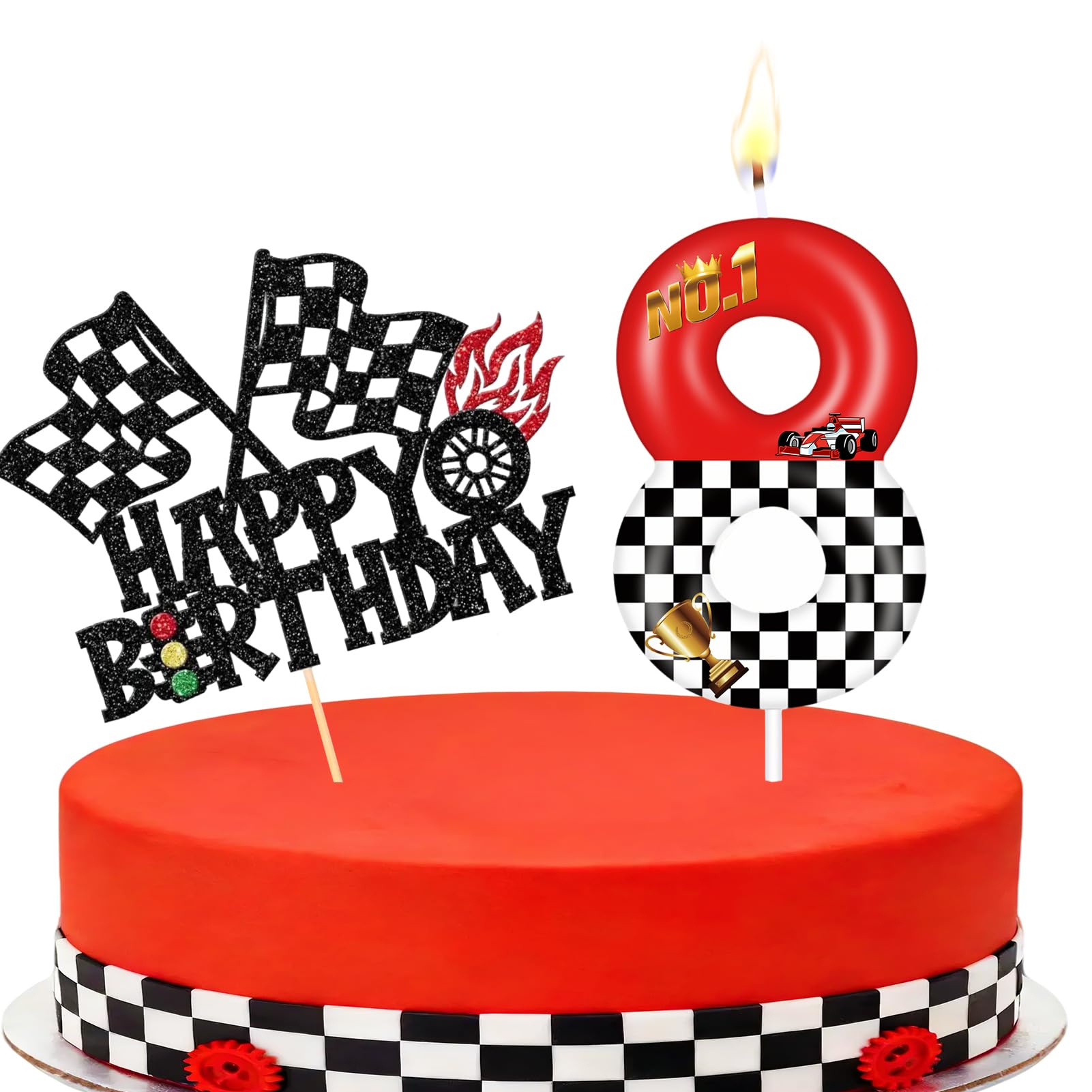 Racing Cars Themed Number Candles, Cake Candles with Greeting Card for Birthday Party Wedding Anniversary Celebrations(8 Candle,Racing Cars)