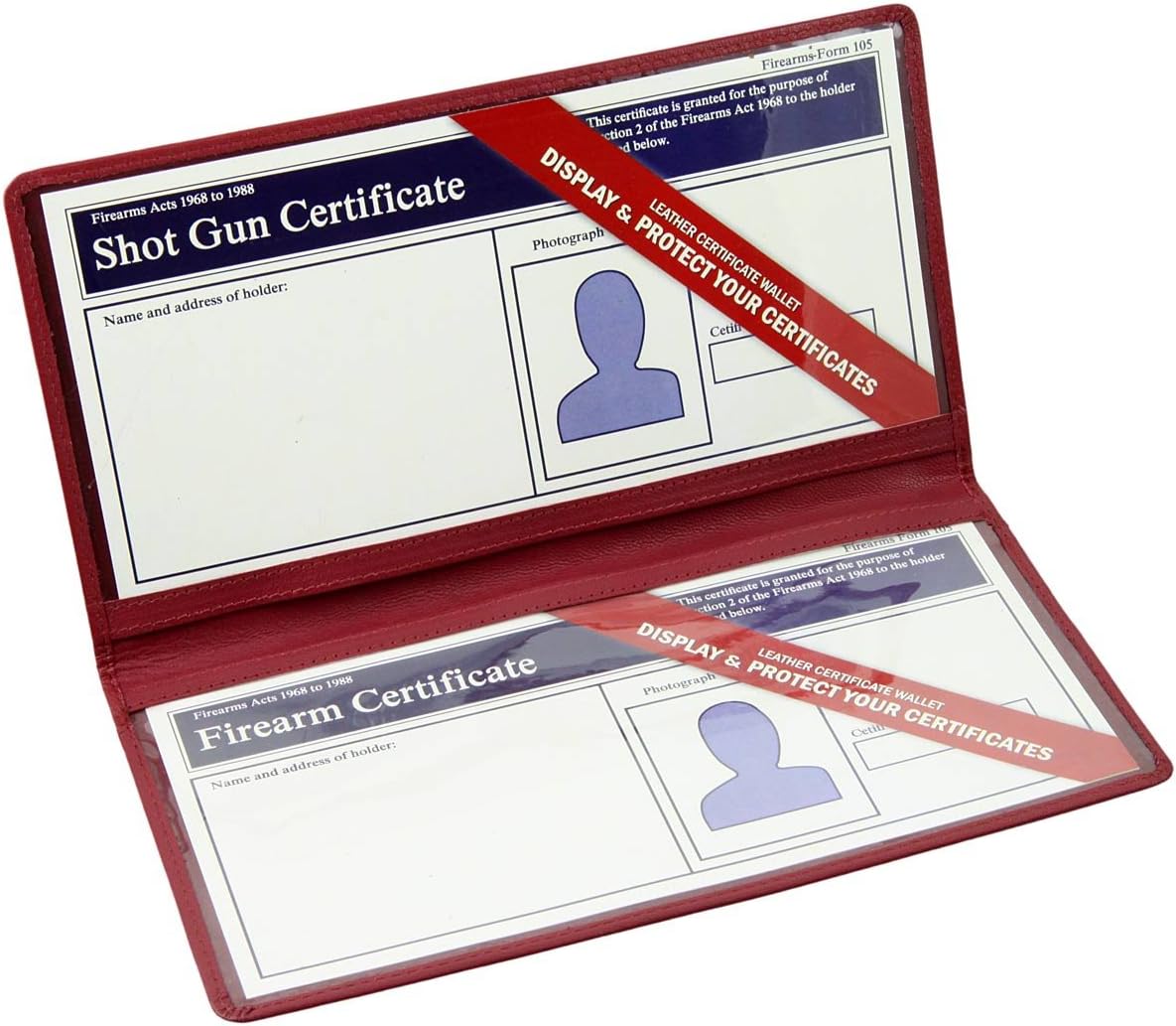 Double Shot Gun / Firearm Certificate Wallet Holder : Genuine Leather - 4 Colour Choices