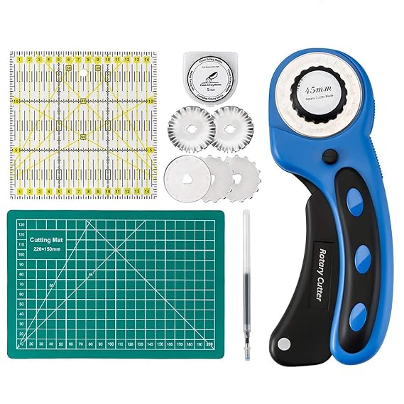 Cozywind 45mm Rollschneider Set Stoffschneider,Rundklingen Cutter Rollmesser inkl Ersatzklingen,Schneidematte/Schneideunterla