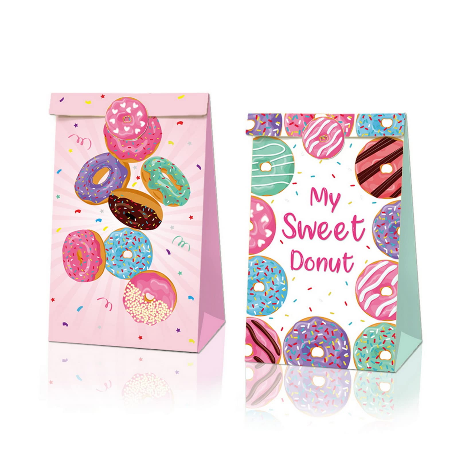 12 PCS Donut Favor, Candy Party, Donut Theme Party Favor, Biscuit Paper Bags, Birthday, Color, Wedding Gift Bags with Stickers