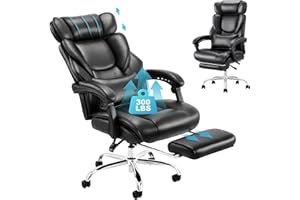 COLAMY Office Chair with Footrest, Ergonomic High Back Design Executive Computer Desk Chair with Removable Lumbar Pillow, 90-135°Reclining, Thick Bonded Leather for Home Office Work Comfort, Black