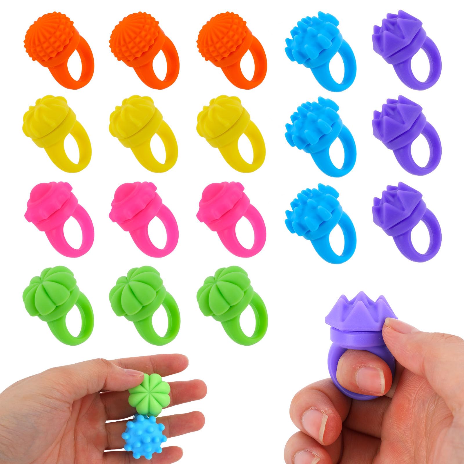 Fukaisu 18pcs Sensory Fidget Ring Toys, 6 Assorted Textures & Colors Spinner Acupressure Spiky Finger Ring Toy Silicone Gadgets for Kids Adults Classroom Office Calm & Focus